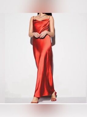 The Occasion Satin Slip Maxi Dress in Red
